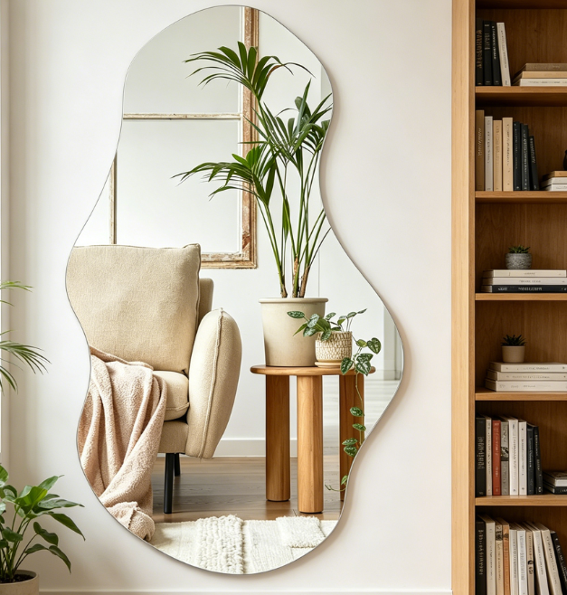 Cloud Shaped Frameless Wall Mirror, Asymmetrical, 28 x 17 Inches, Modern for Bathroom, Bedroom, Living Room